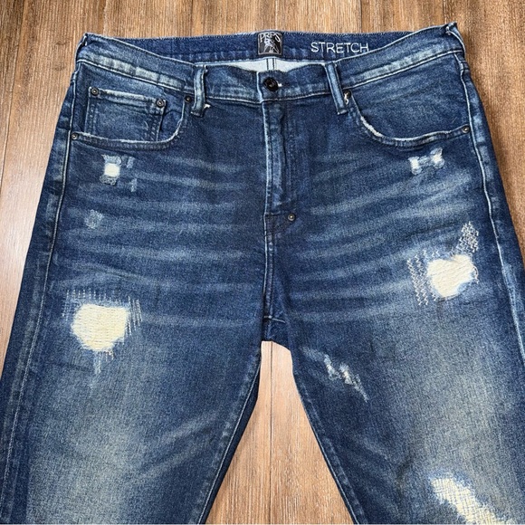 PRPS MEN'S STRAIGHT LEG JEANS  Patched Stretch blue stitched distressed - Picture 7 of 14